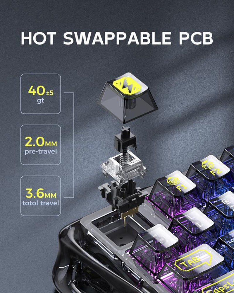 Gravastar Mercury K1 Lite Mechanical Gaming Keyboard ,Transparent Black