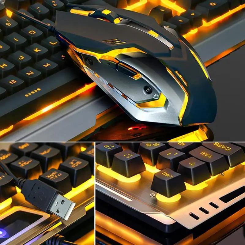 V1 USB Wired Ergonomic Backlit Mechanical Gaming Keyboard & Mouse Set Keyboard Mice Combo
