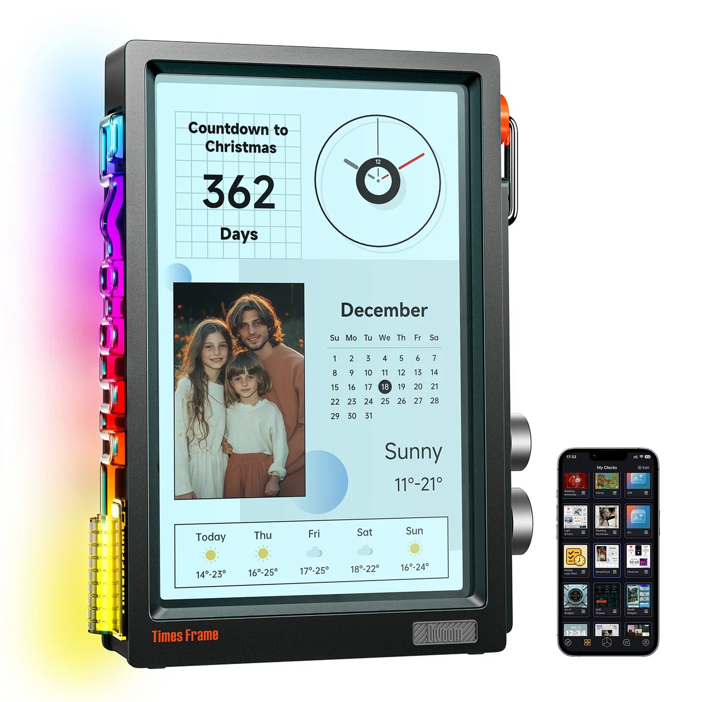 Times Frame Smart HD Screen | 10.1" DIY Digital Clock | Crypto Stocks Weather Calendar | TechDesk Setup