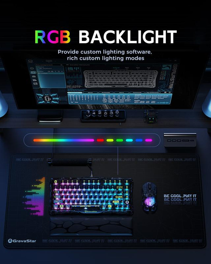 Gravastar Mercury K1 Lite Mechanical Gaming Keyboard ,Transparent Black