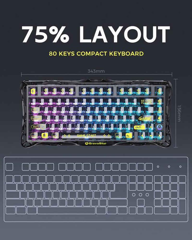 Gravastar Mercury K1 Lite Mechanical Gaming Keyboard ,Transparent Black