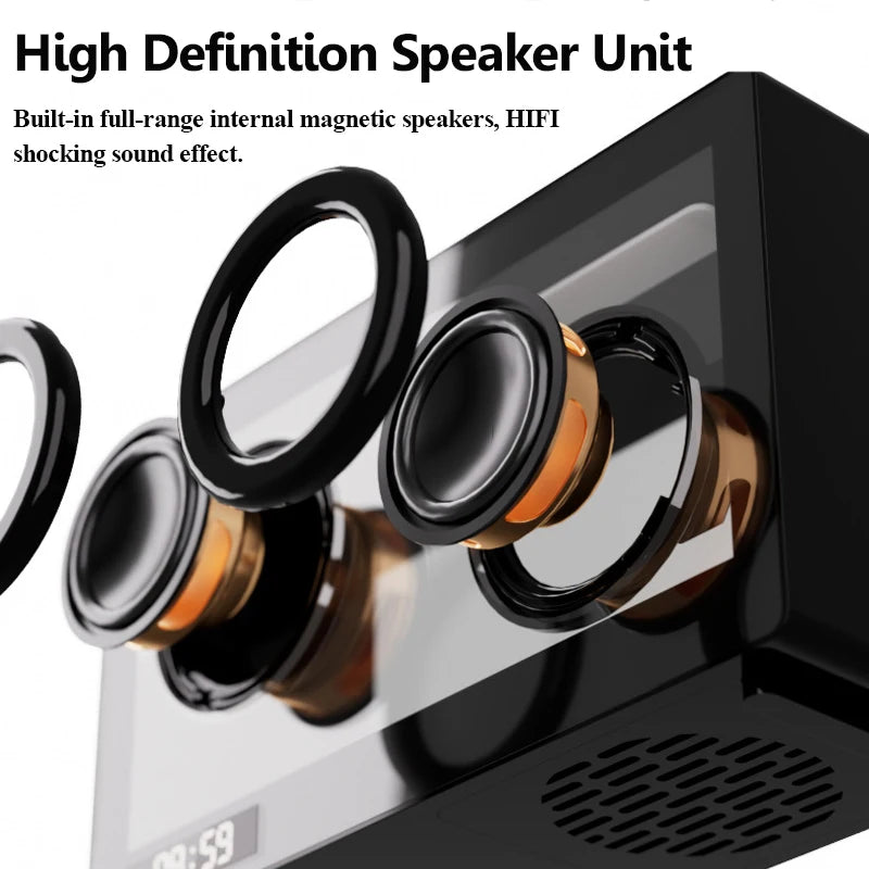 Vintage transparent Alarm Clock , Hifi Soundbar Wireless Bluetooth Speaker
