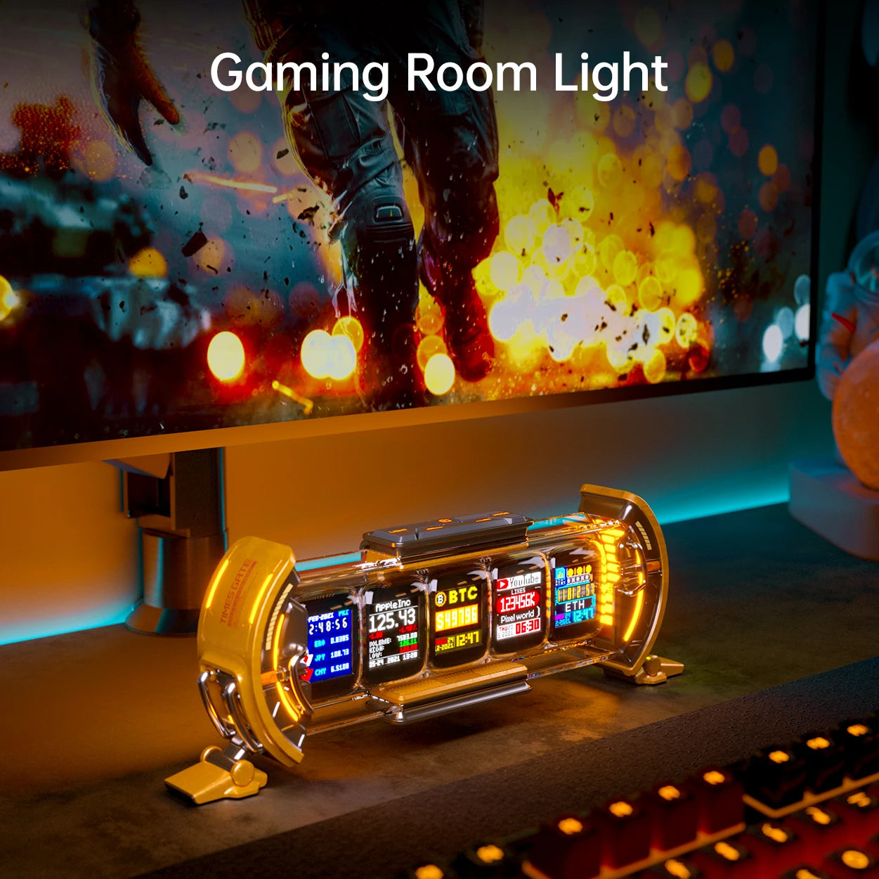Times Gate Gaming Room Setup Digital Clock with Smart APP Control, Wifi Connect, RGB LED Display