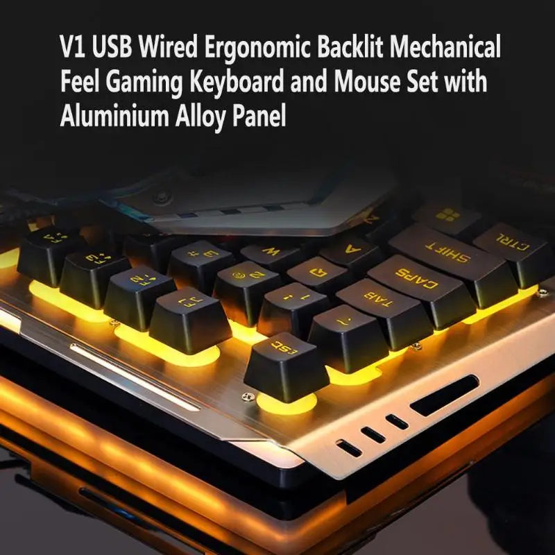 V1 USB Wired Ergonomic Backlit Mechanical Gaming Keyboard & Mouse Set Keyboard Mice Combo