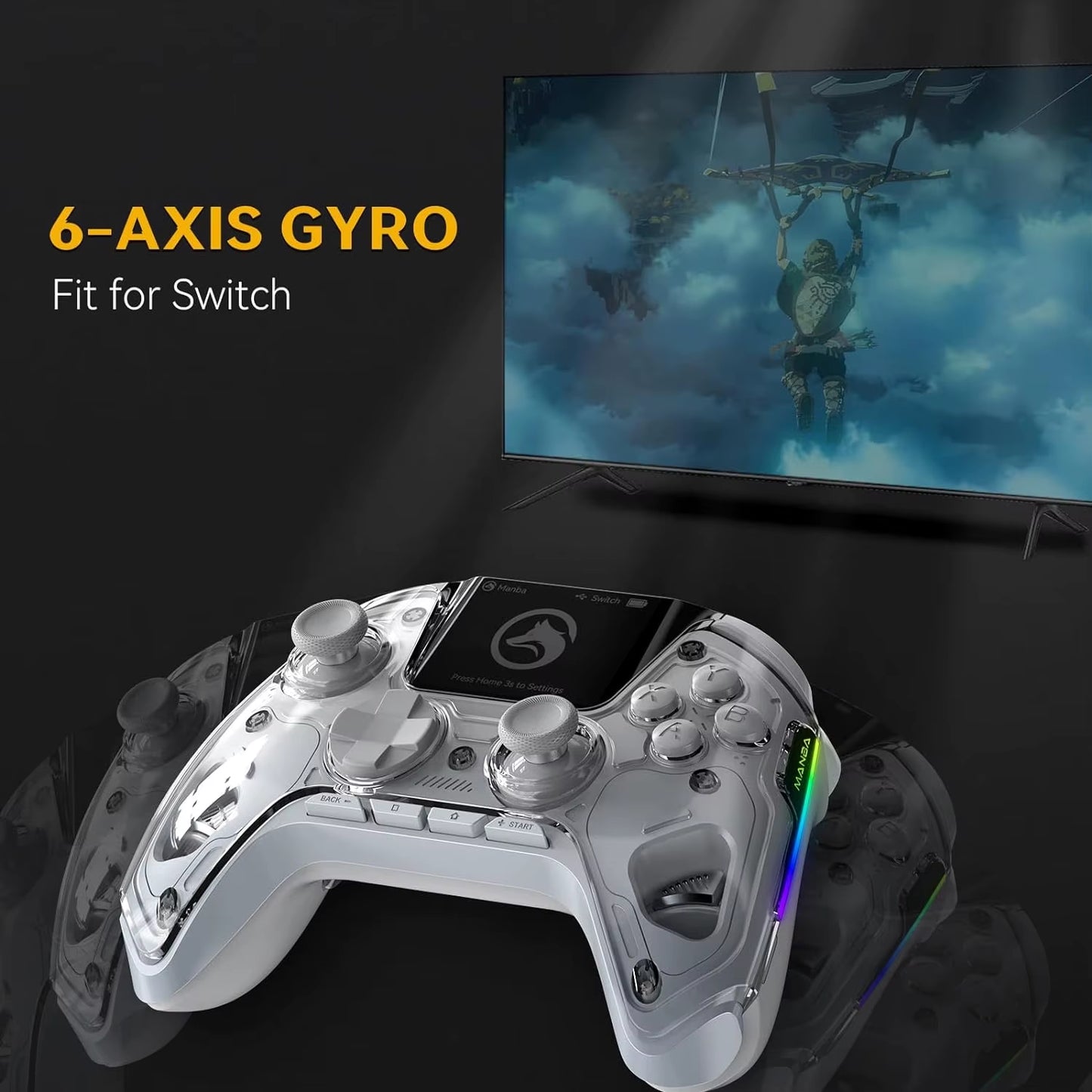 Interactive Wireless Gaming Controller: Hall Effect Stick, RGB Light, 1800Mah, Charging Dock for Switch/Pc/Ios/Android