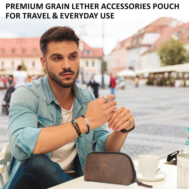NUTUCH Leather Tech Bag | Zipper Travel Accessory Pouch | Cord Cable Pouch