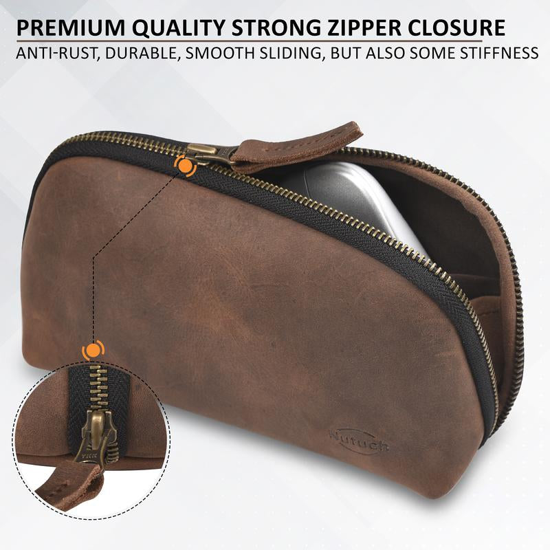 NUTUCH Leather Tech Bag | Zipper Travel Accessory Pouch | Cord Cable Pouch