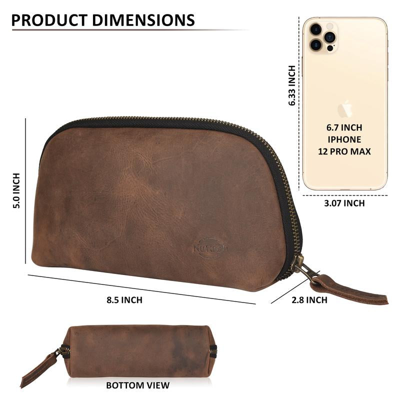 NUTUCH Leather Tech Bag | Zipper Travel Accessory Pouch | Cord Cable Pouch