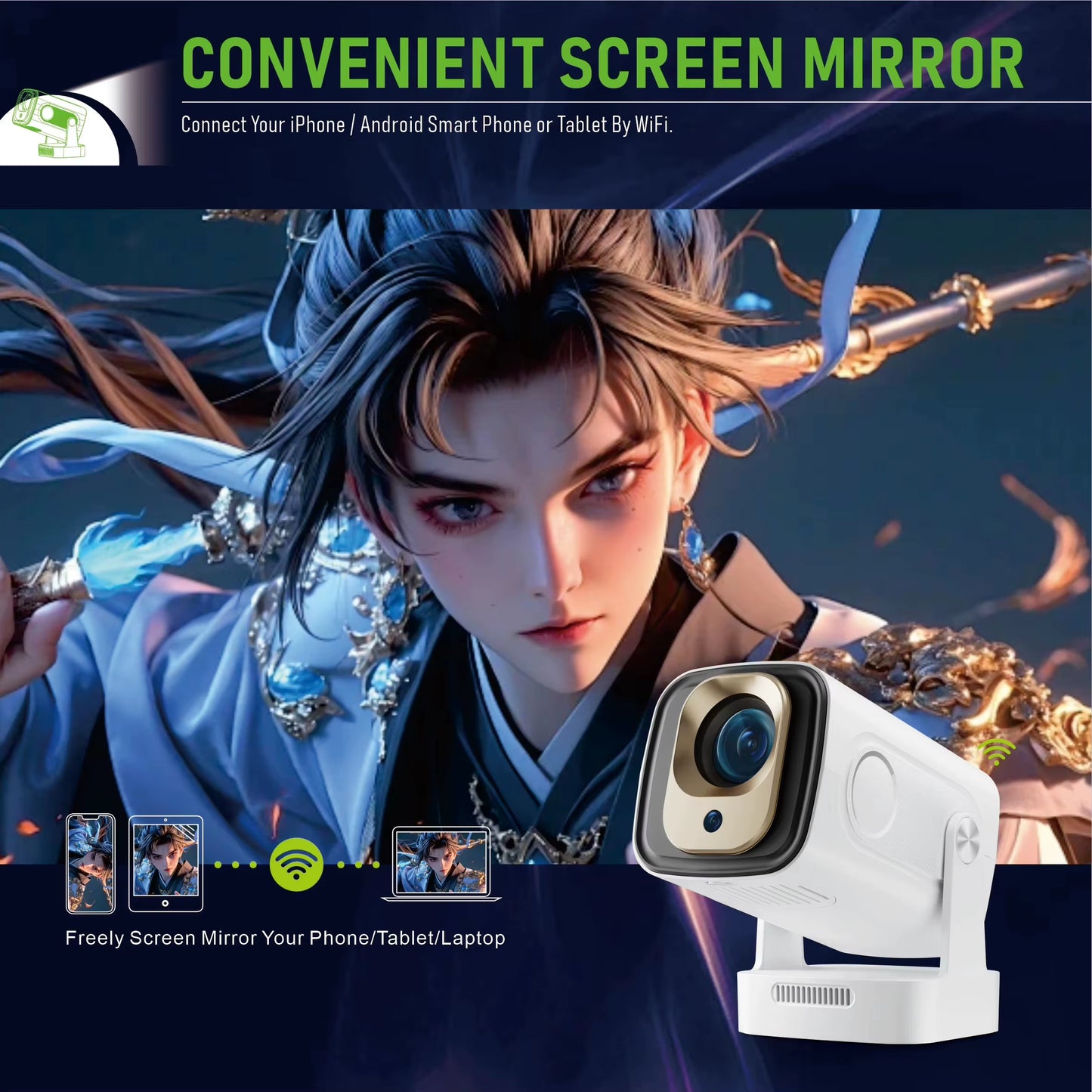 Smart Projector HY260 PRO Android 11 Projector 4K Native 1080P Auto Focus Native 330ANSI Dual Wifi BT5.4