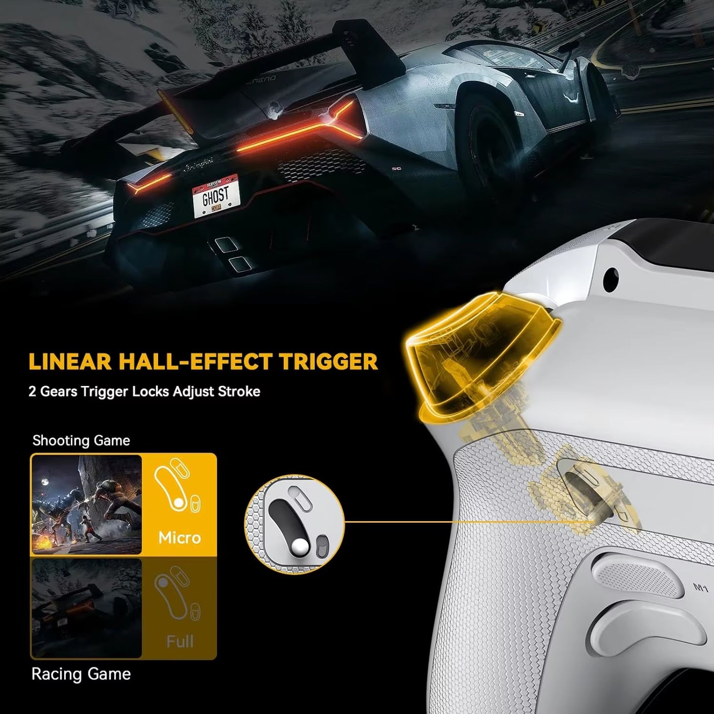 Interactive Wireless Gaming Controller: Hall Effect Stick, RGB Light, 1800Mah, Charging Dock for Switch/Pc/Ios/Android