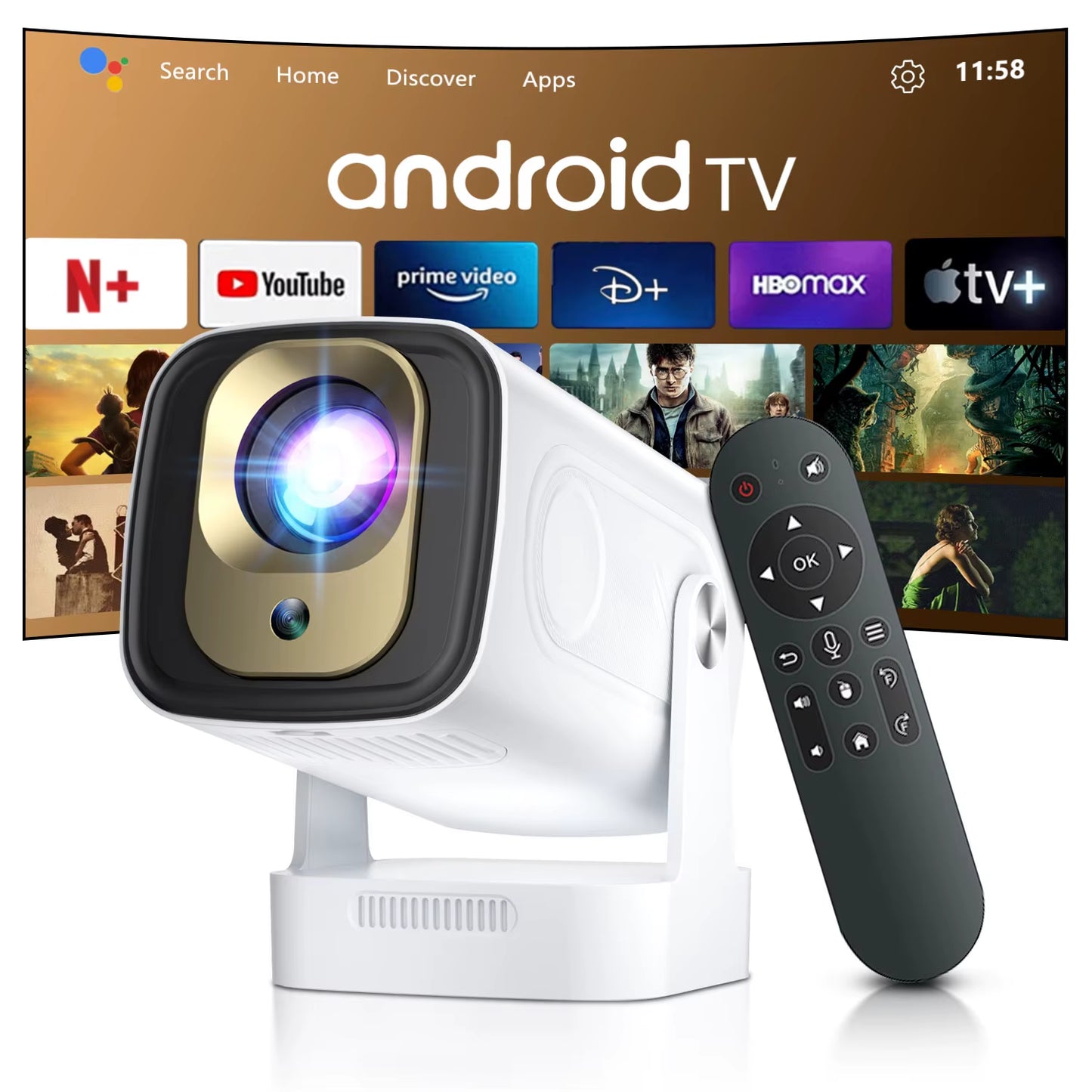 Smart Projector HY260 PRO Android 11 Projector 4K Native 1080P Auto Focus Native 330ANSI Dual Wifi BT5.4