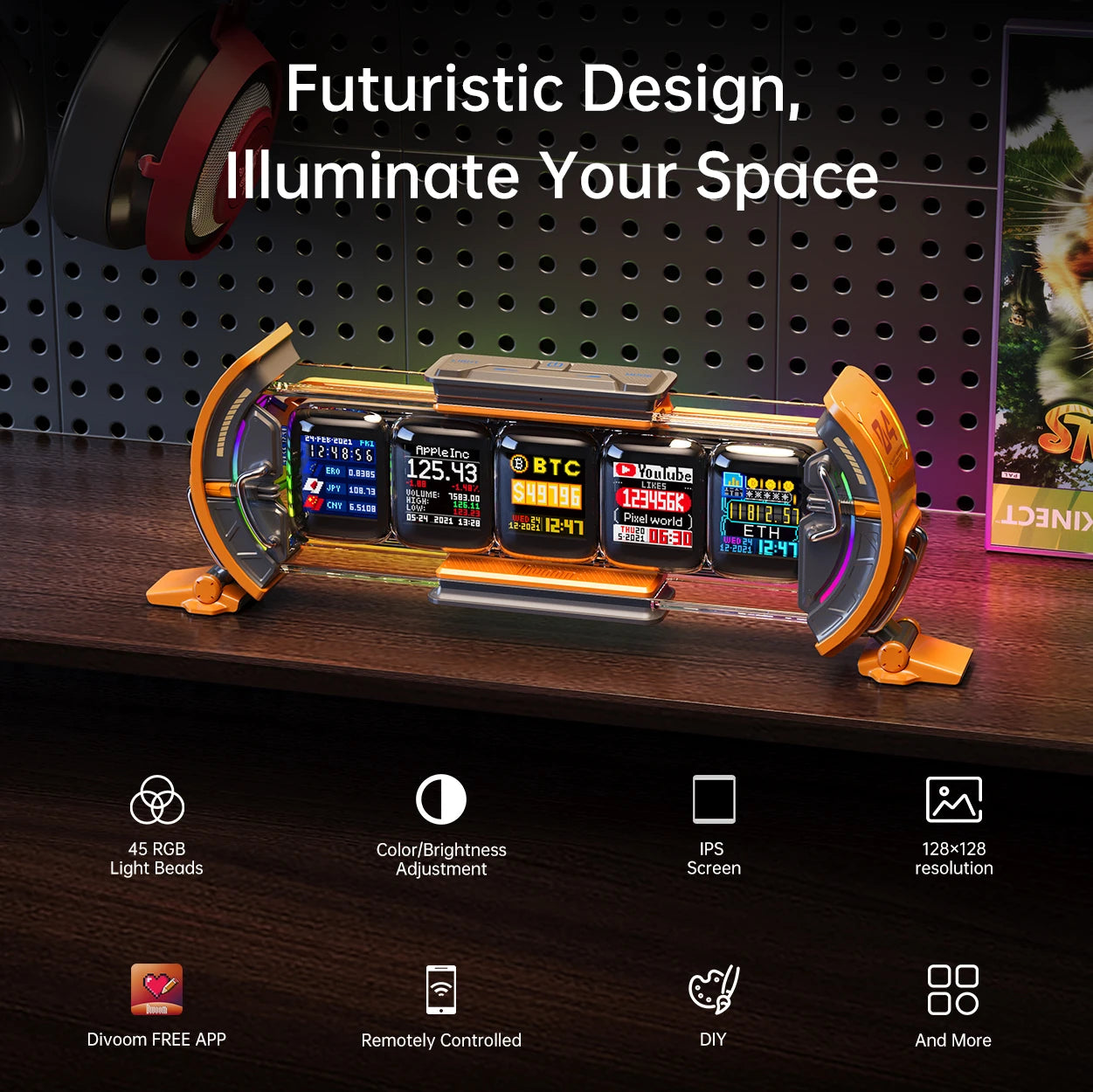 Times Gate Gaming Room Setup Digital Clock with Smart APP Control, Wifi Connect, RGB LED Display