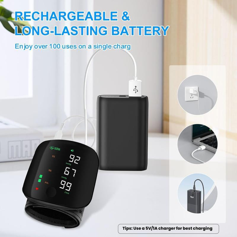 Wrist Blood Pressure Monitor, Rechargeable Monitor for Home Use with Digital Large Display