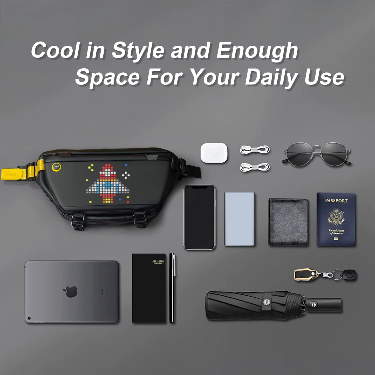 Divoom Waterproof Sling Bag Customizable Pixel Art