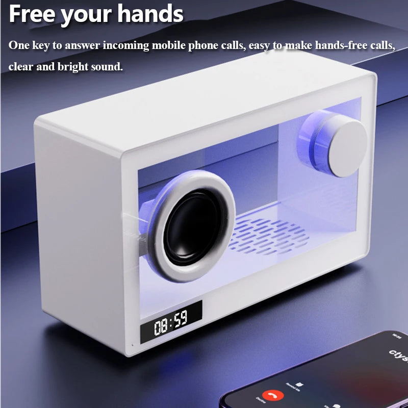 Vintage transparent Alarm Clock , Hifi Soundbar Wireless Bluetooth Speaker  