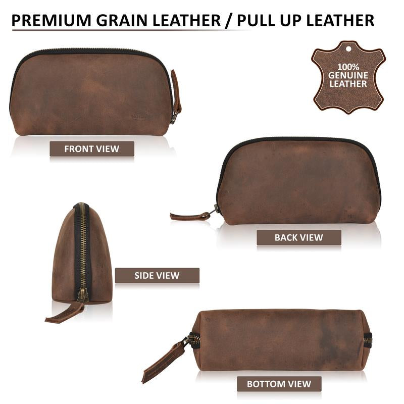 NUTUCH Leather Tech Bag | Zipper Travel Accessory Pouch | Cord Cable Pouch