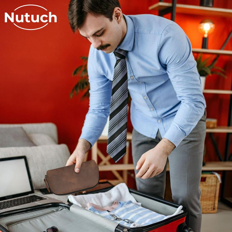 NUTUCH Leather Tech Bag | Zipper Travel Accessory Pouch | Cord Cable Pouch