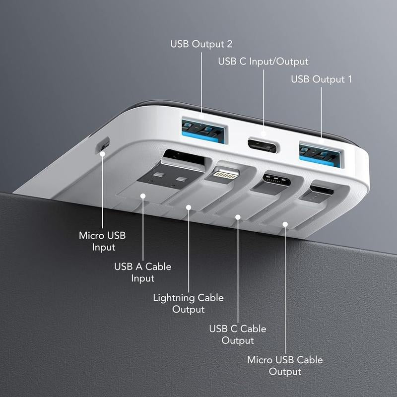 Charmast Ultra-Slim 10000Mah Portable Charger with Built-In Cables