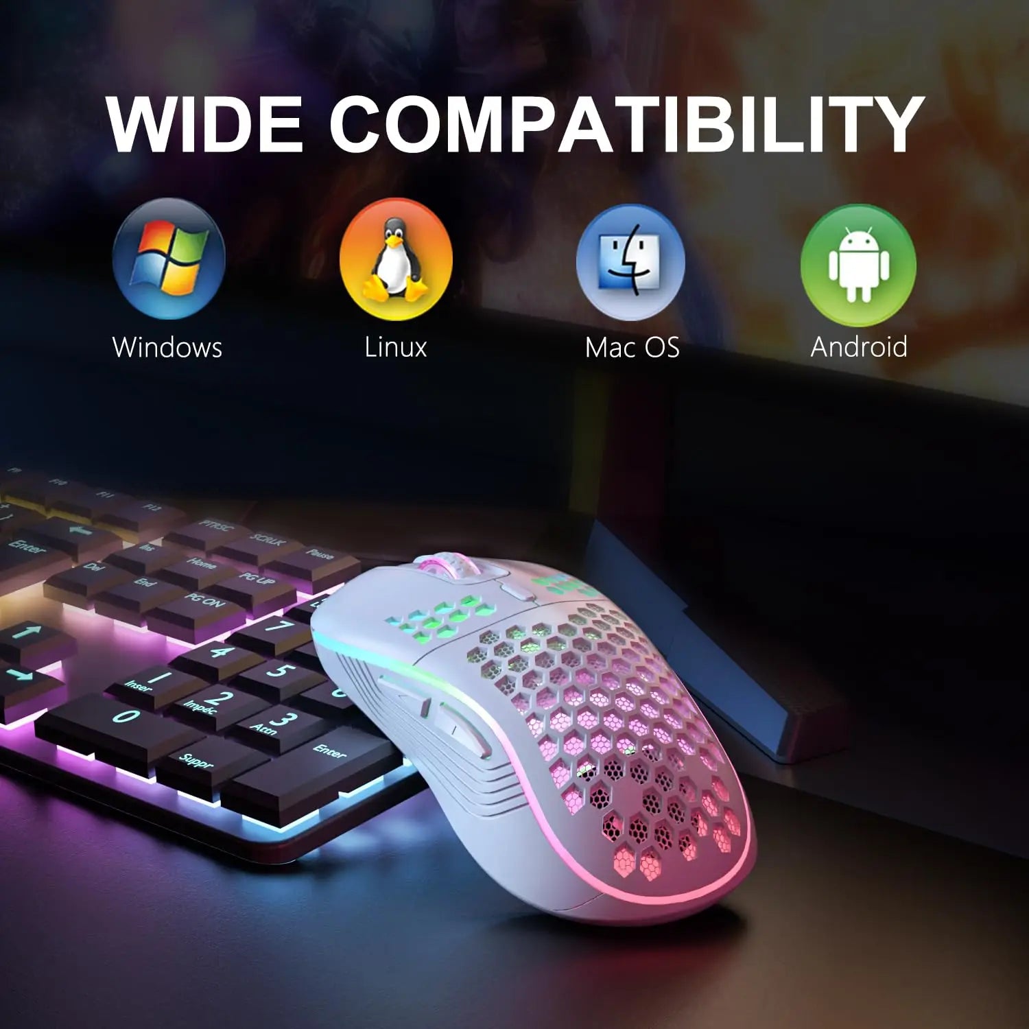 2.4G Wireless RGB Lighting Charging Mouse with Adjustable DPI Ergonomic Honeycomb