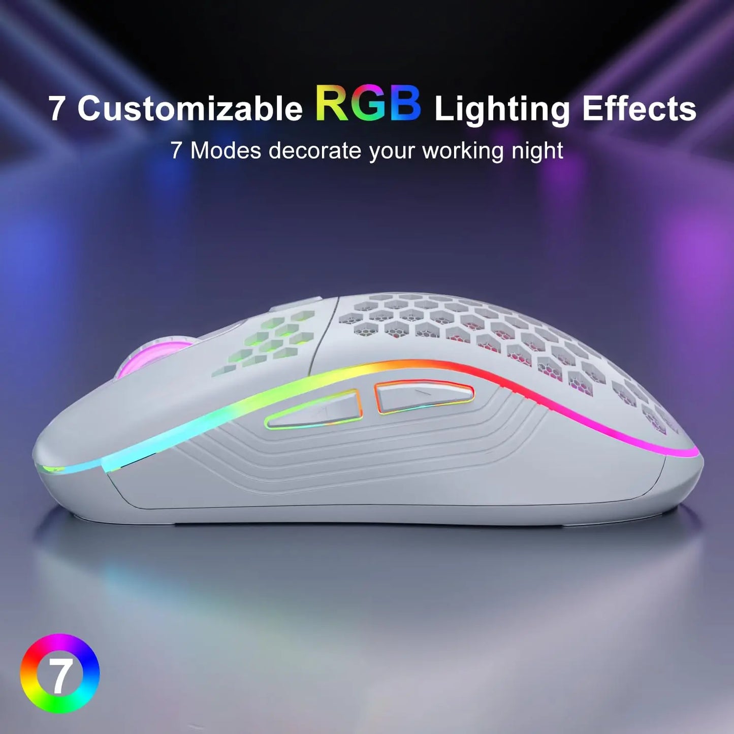 2.4G Wireless RGB Lighting Charging Mouse with Adjustable DPI Ergonomic Honeycomb