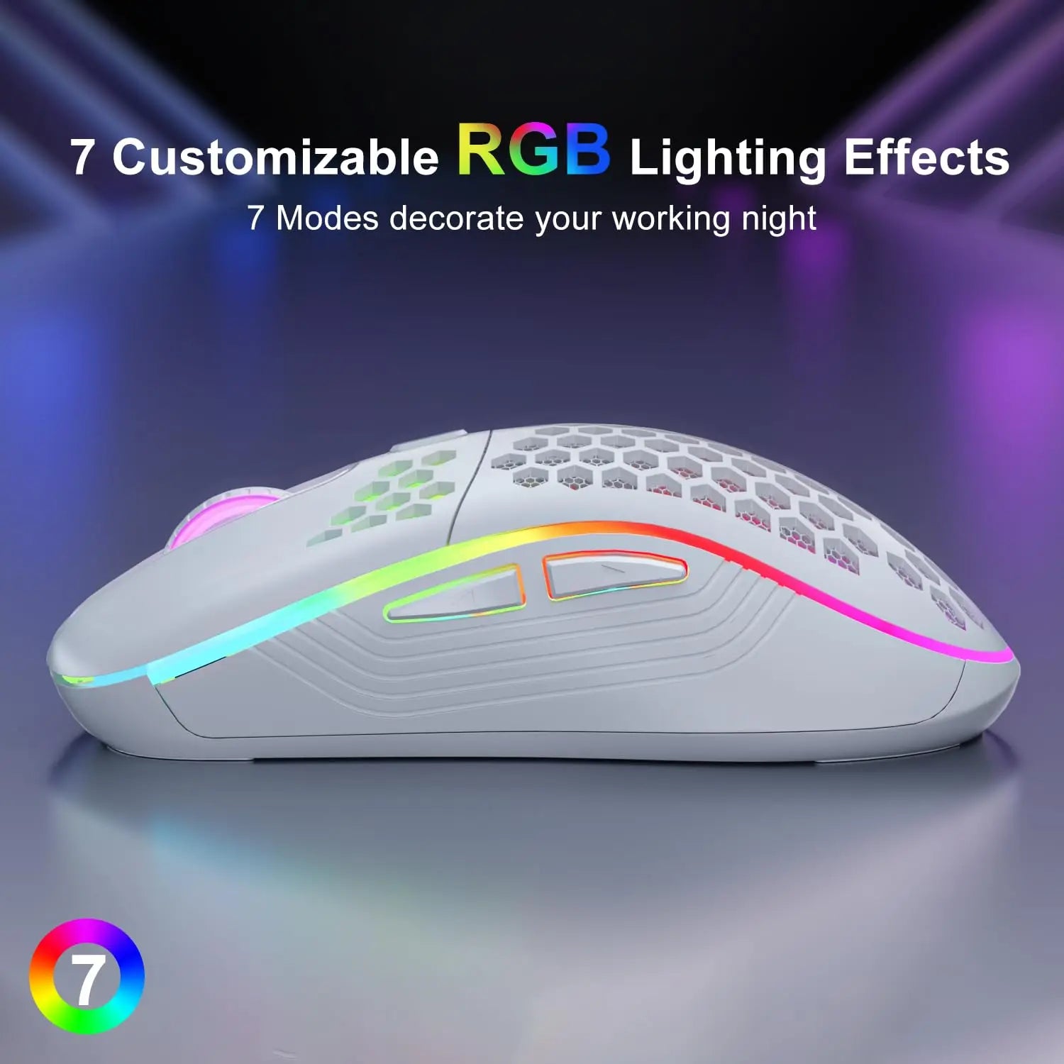 2.4G Wireless RGB Lighting Charging Mouse with Adjustable DPI Ergonomic Honeycomb
