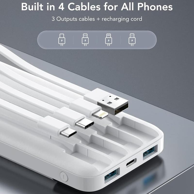 Charmast Ultra-Slim 10000Mah Portable Charger with Built-In Cables