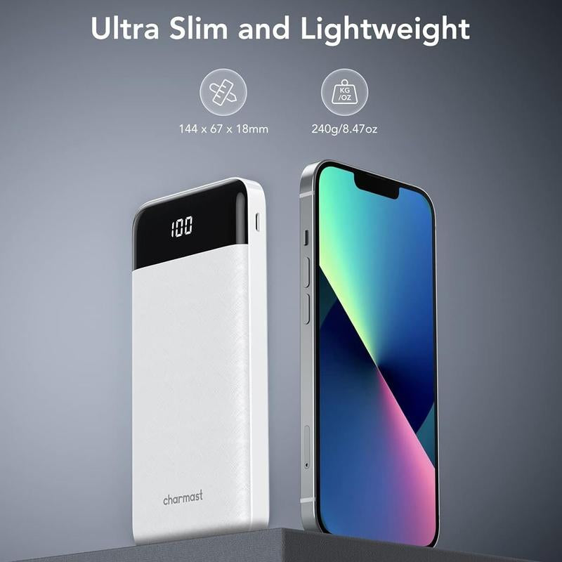 Charmast Ultra-Slim 10000Mah Portable Charger with Built-In Cables