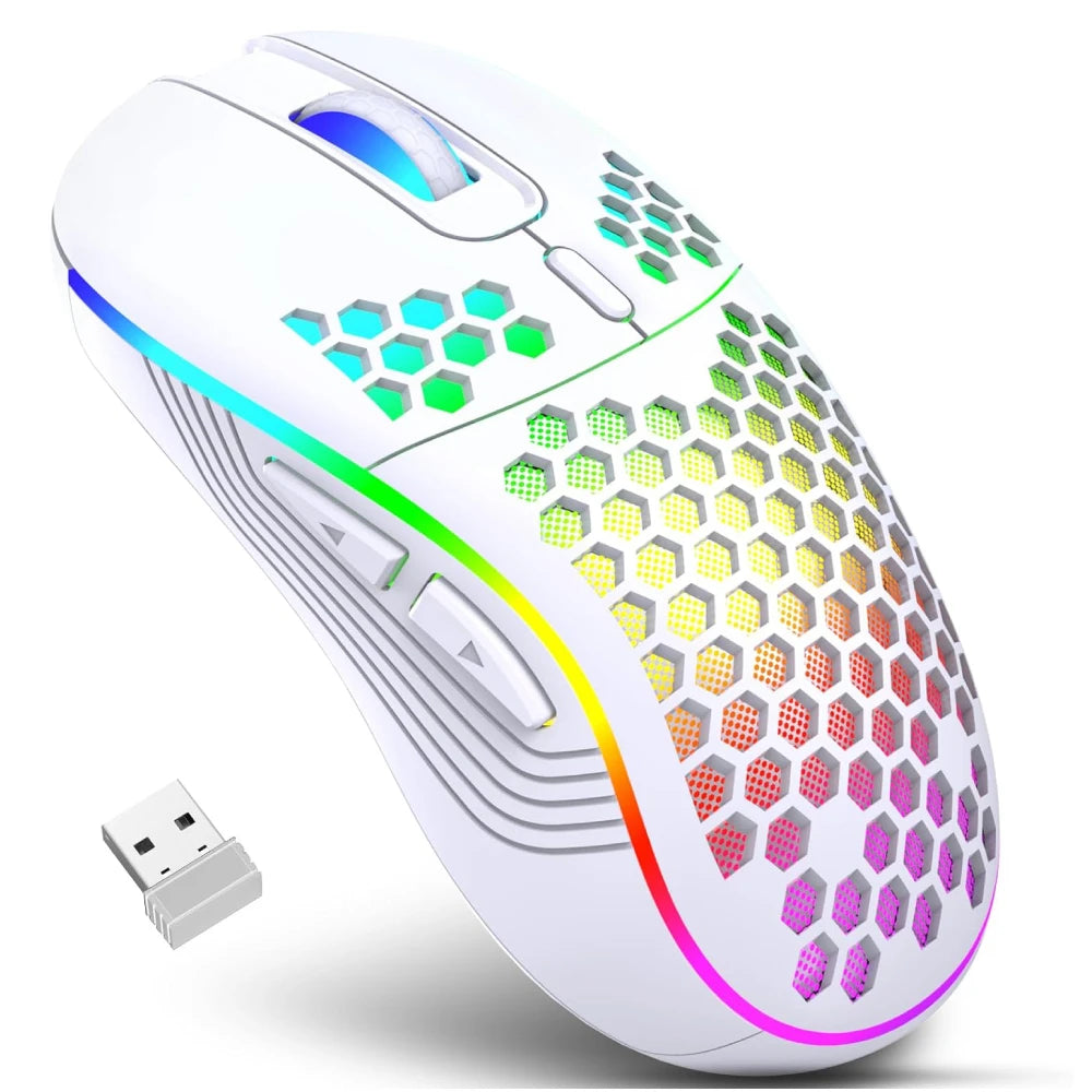 2.4G Wireless RGB Lighting Charging Mouse with Adjustable DPI Ergonomic Honeycomb