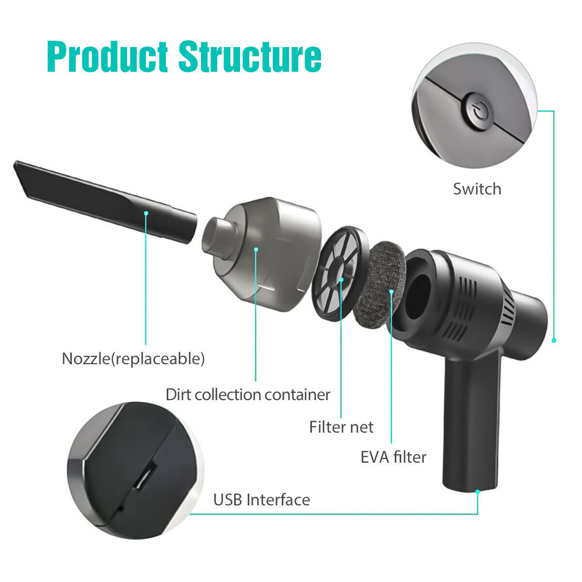 USB Keyboard Vacuum Cleaner Cordless 