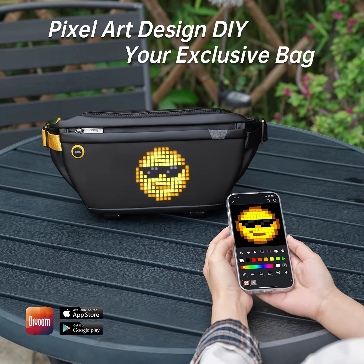 Divoom Waterproof Sling Bag Customizable Pixel Art 