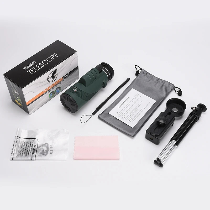 40X60 HD Professional Telescope Compass Monocular Powerful Waterproof Mini Pocket Zoom with Smartphone Hunting Camping