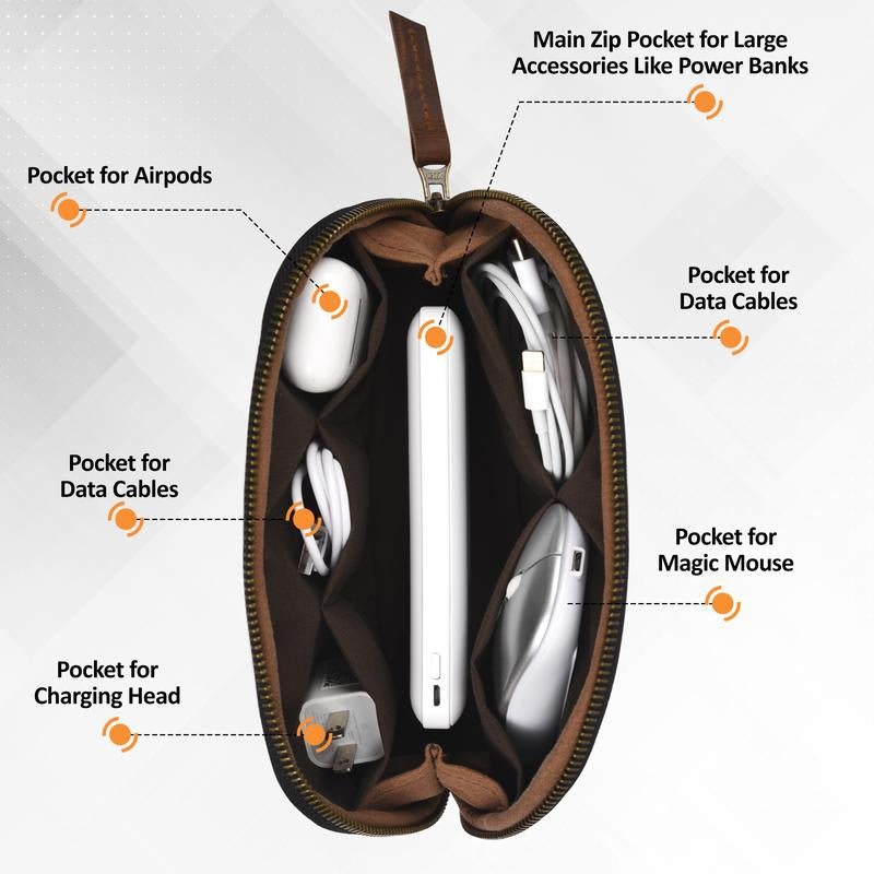 NUTUCH Leather Tech Bag | Zipper Travel Accessory Pouch | Cord Cable Pouch
