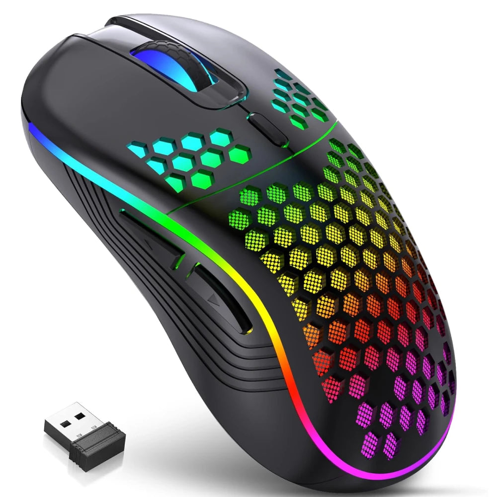 2.4G Wireless RGB Lighting Charging Mouse with Adjustable DPI Ergonomic Honeycomb