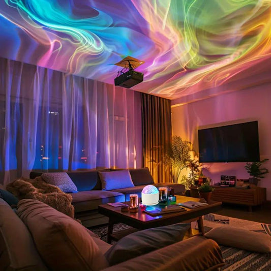 Aurora/Water Ripple/Sky Projector Light, USB Rechargeable 16 Colors LED Projector Lamp with Remote Control, Northern Lights Ambient Light, Room Decor, HD Projector Lamp, Home Video Projector, Laser Projector, Starlight Projector