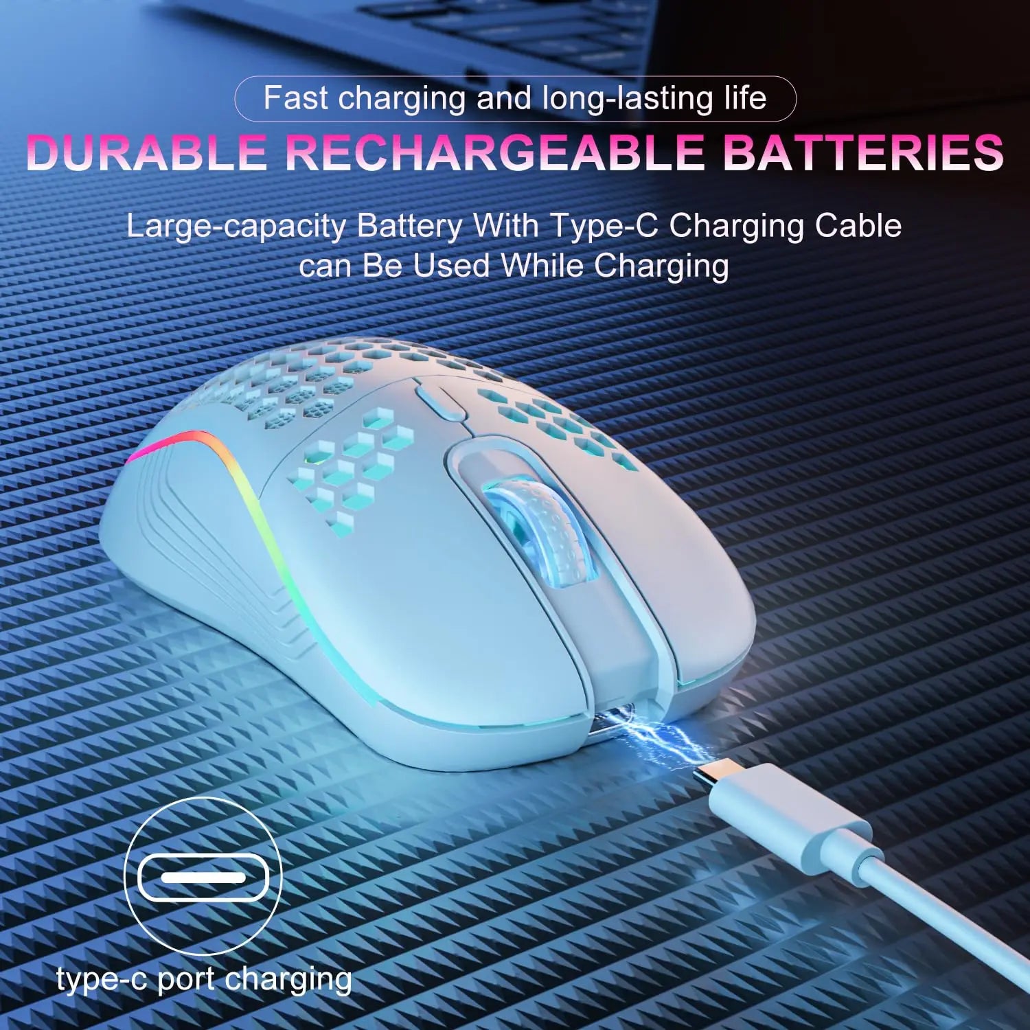 2.4G Wireless RGB Lighting Charging Mouse with Adjustable DPI Ergonomic Honeycomb