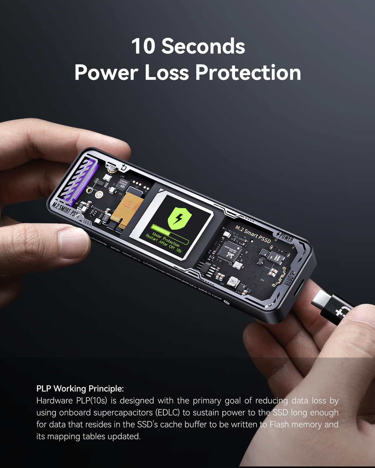 Explorer Edition Smart SSD Enclosure -10S Power Loss Protection, Nvme M.2 Enclosure Real-Time SSD Health Detection, Dual Type-C Ports USB-C 3.2 (10Gbps) 