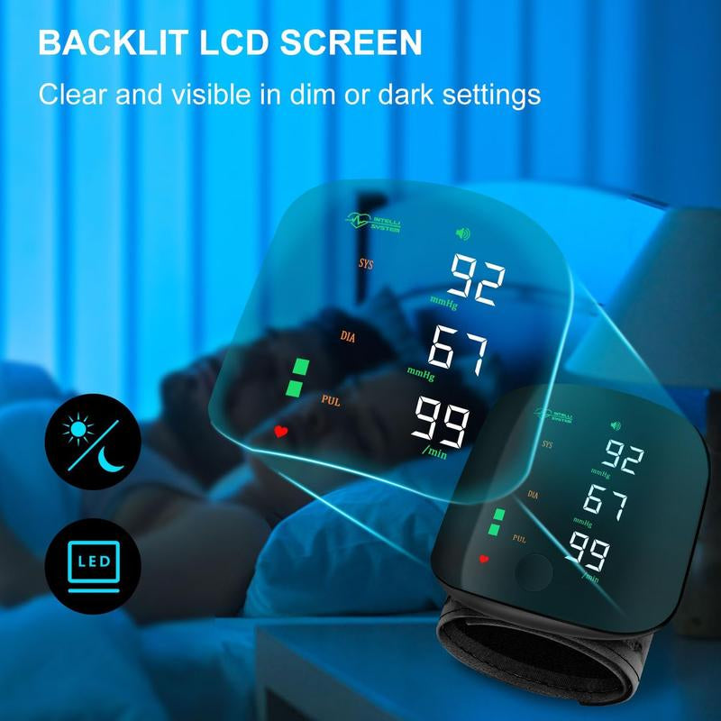 Wrist Blood Pressure Monitor, Rechargeable Monitor for Home Use with Digital Large Display