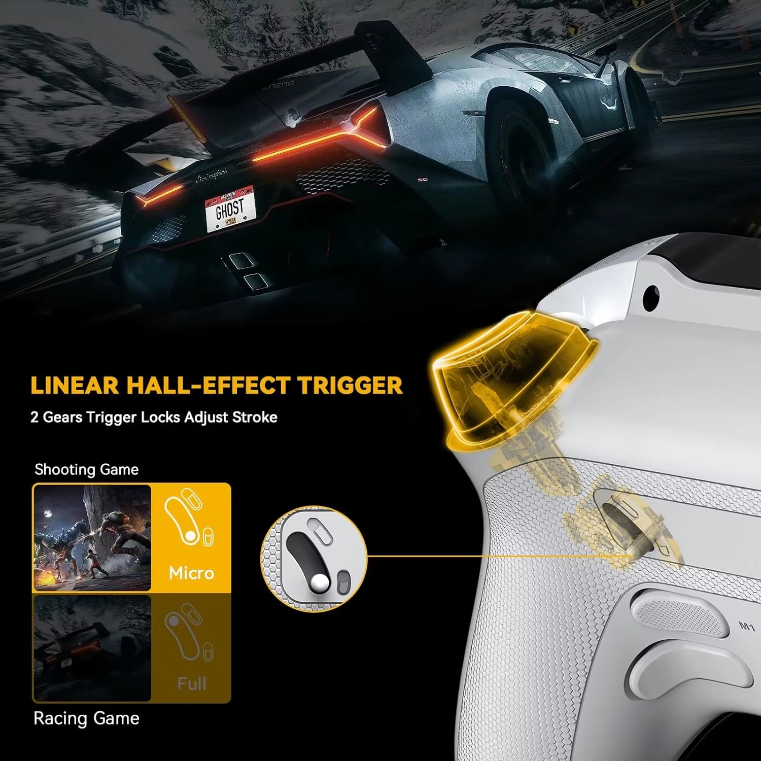 Interactive Wireless Gaming Controller: Hall Effect Stick, RGB Light, 1800Mah, Charging Dock for Switch/Pc/Ios/Android