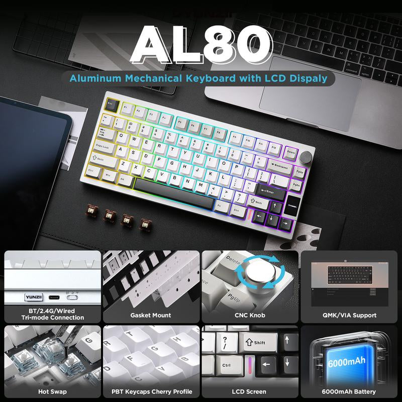 YUNZII AL80 Wireless Mechanical Keyboard, Full Aluminum CNC