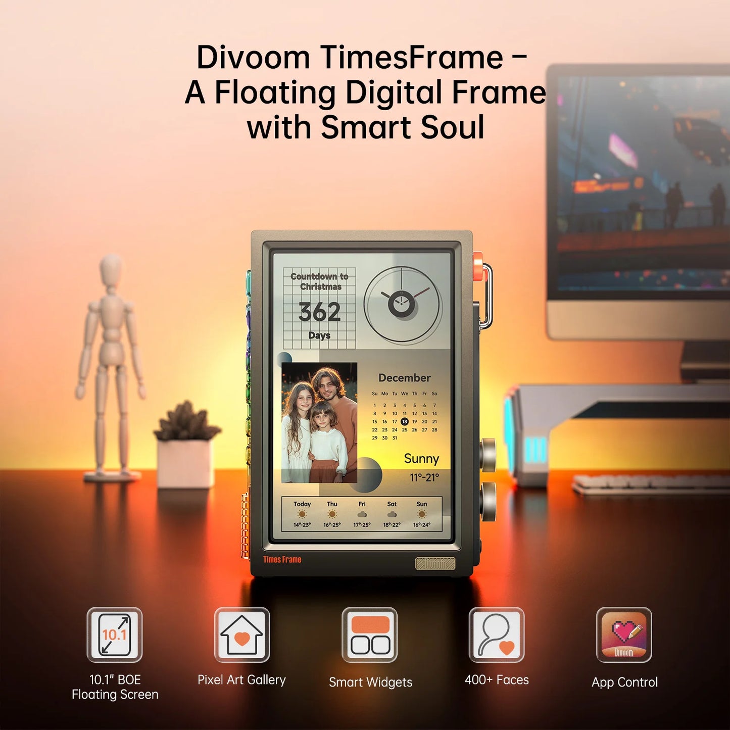 Times Frame Smart HD Screen | 10.1" DIY Digital Clock | Crypto Stocks Weather Calendar | TechDesk Setup