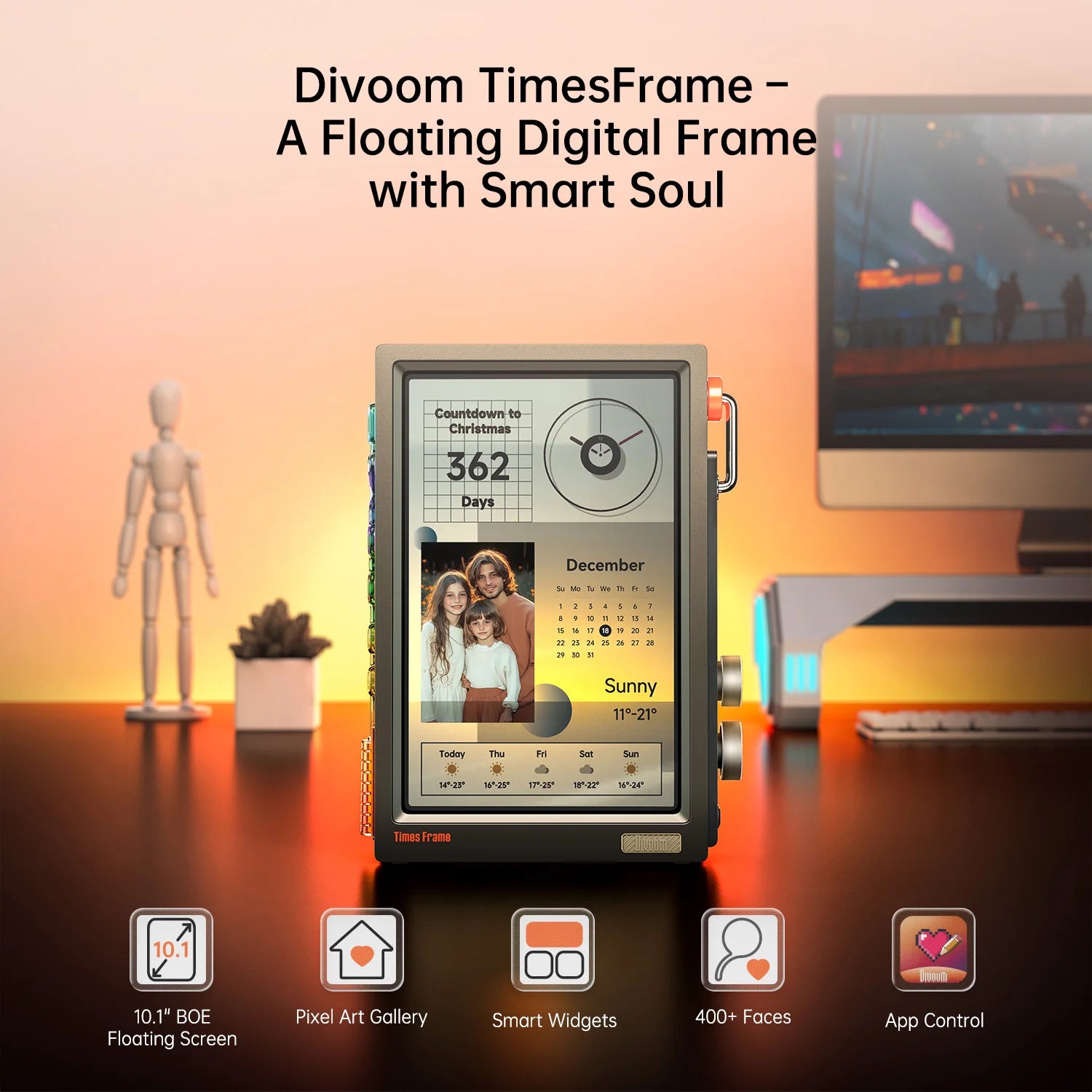 Times Frame Smart HD Screen | 10.1" DIY Digital Clock | Crypto Stocks Weather Calendar | TechDesk Setup