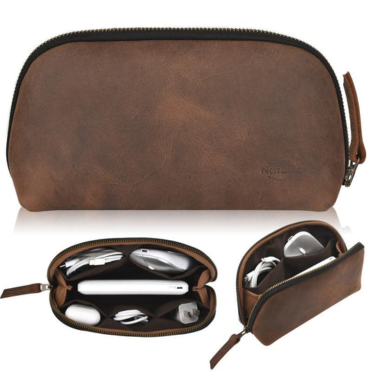 NUTUCH Leather Tech Bag | Zipper Travel Accessory Pouch | Cord Cable Pouch