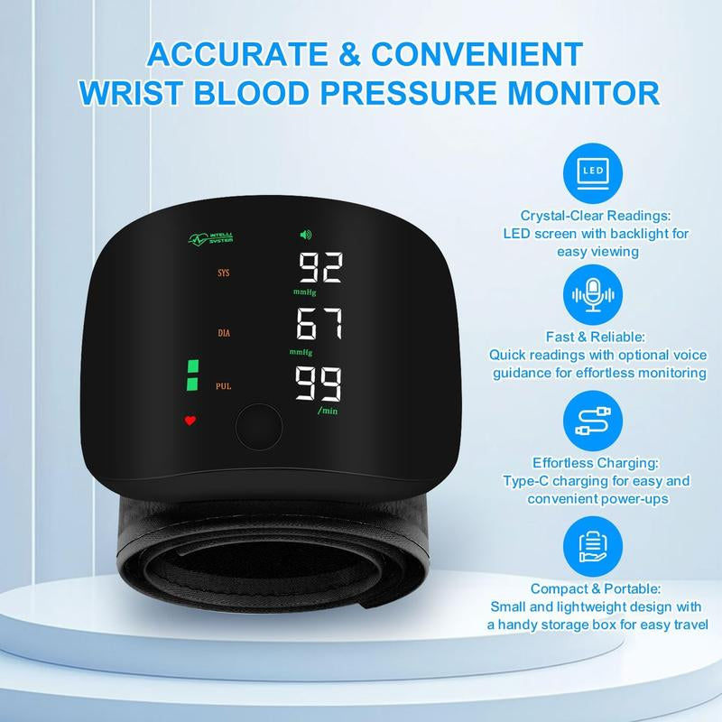 Wrist Blood Pressure Monitor, Rechargeable Monitor for Home Use with Digital Large Display